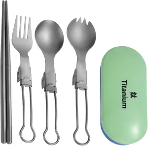 Outdoor Folding Camping Cutlery Set Fork Spoon Chopstick Travel Utensils Metal Tableware with Box for Picnics Hiking