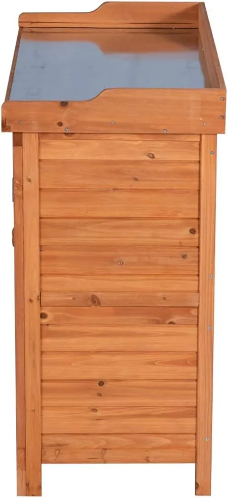 Outdoor Garden Patio Wooden Storage Cabinet Furniture Waterproof Tool Shed with Potting Benches Outdoor Work Station Table (Natural)