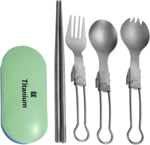 Outdoor Metal Tableware Folding Camping Cutlery Set Fork Spoon Chopstick Travel Utensils For Outdoor Picnics Dining
