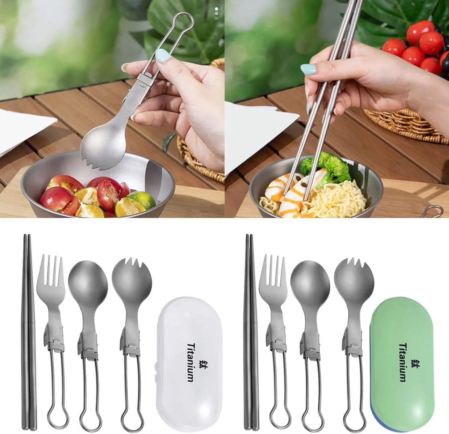 Outdoor Metal Tableware Folding Camping Cutlery Set Fork Spoon Chopstick Travel Utensils for Outdoor Picnics Dining