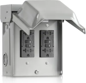 Outdoor Outlet Box, Waterproof Outdoor Electrical Outlet Box, Dual 20 Amp WRTR GFCI Receptacles, 3R Enclosure, Weatherproof Outdoor Receptacle Box for Yard Outside, ETL Listed H04OB06