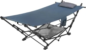 Outdoor Patio Folding Collapsible Hammock w/Sturdy Frame, Blue