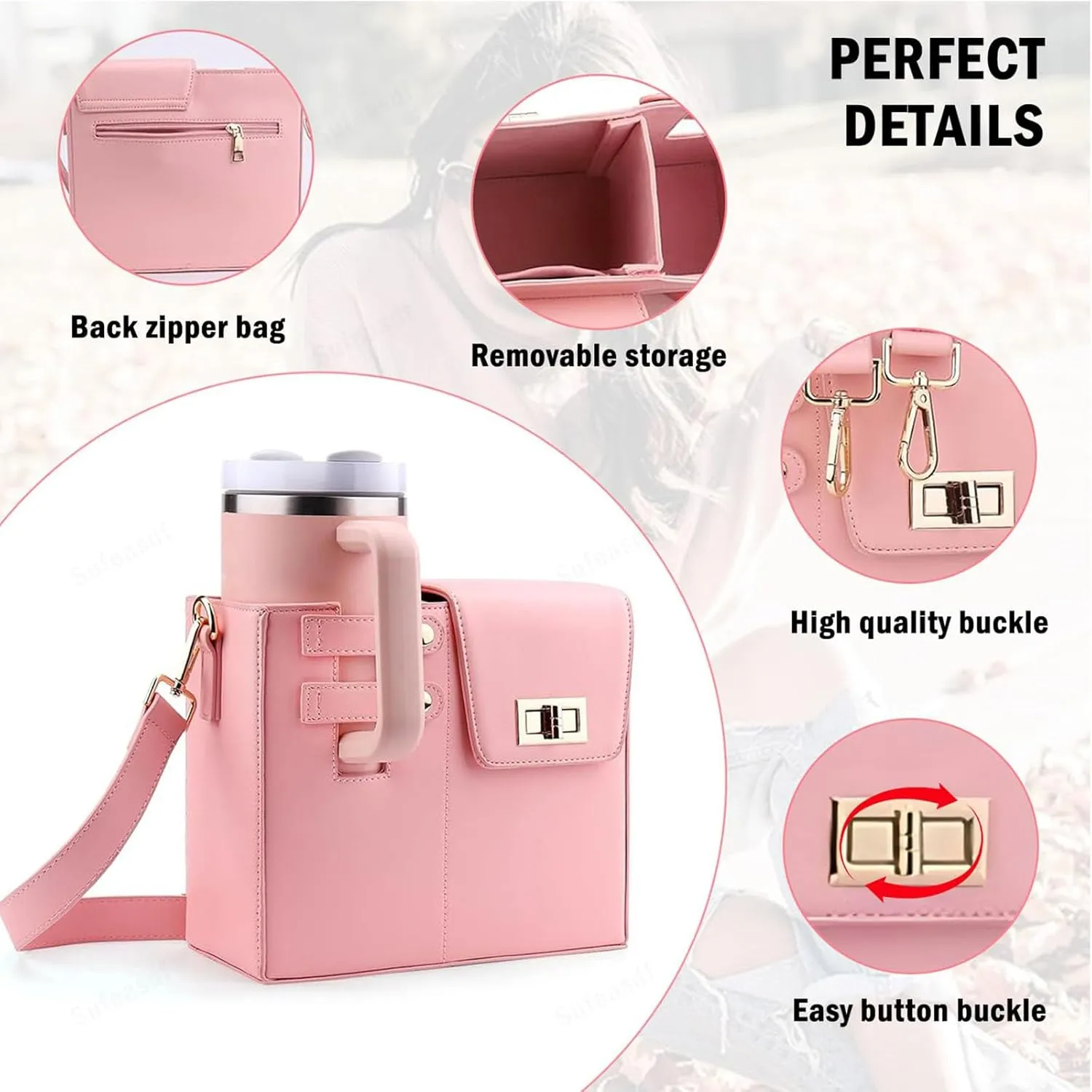 Outdoor Portable Crossbody Leather Bag, Compatible with Variety of Water Cups