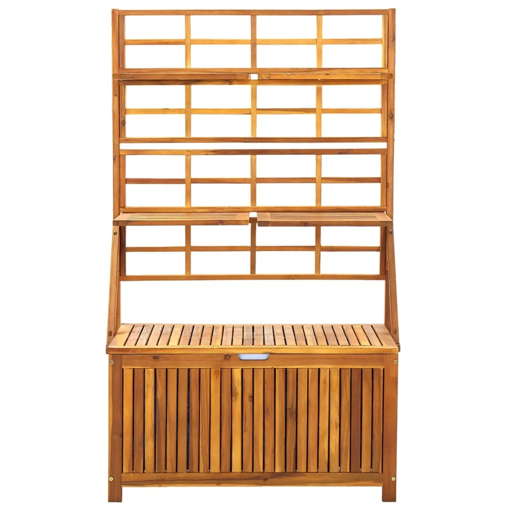 Outdoor Storage Bench Garden Storage Box with Trellis Solid Wood Acacia