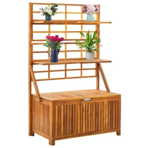 Outdoor Storage Bench Garden Storage Box with Trellis Solid Wood Acacia