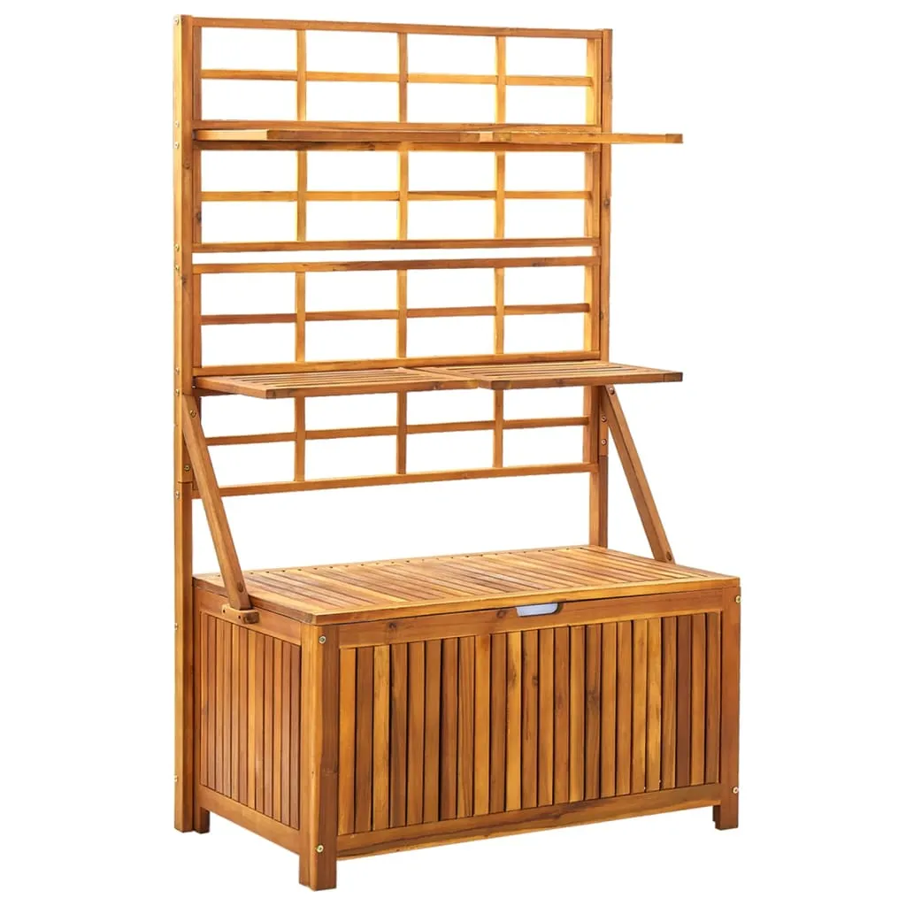 Outdoor Storage Bench Garden Storage Box with Trellis Solid Wood Acacia