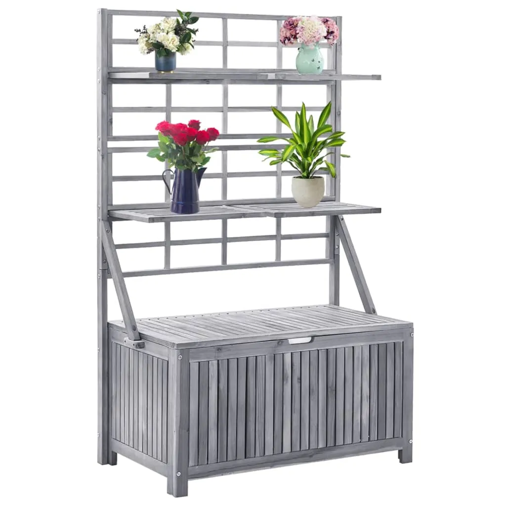 Outdoor Storage Bench Garden Storage Box with Trellis Solid Wood Acacia