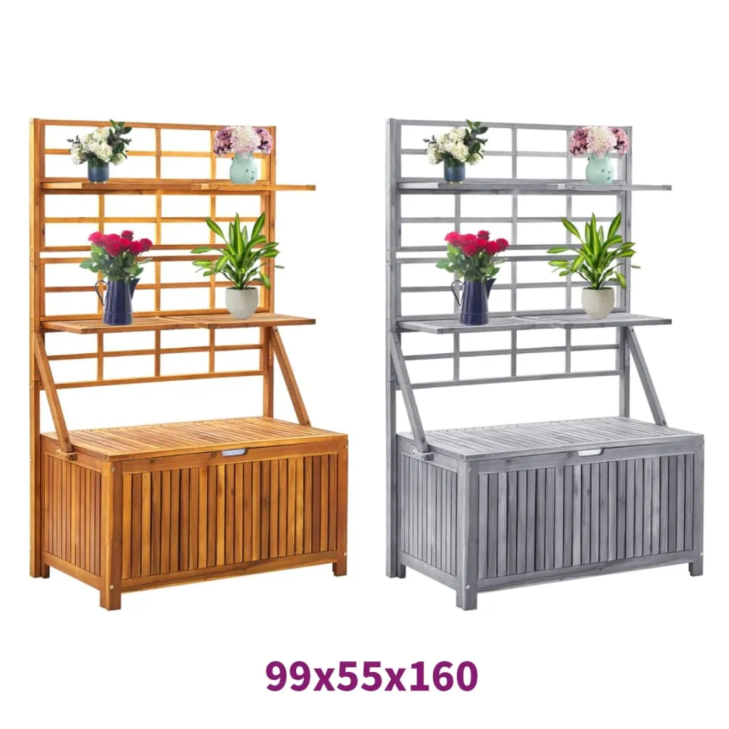 Outdoor Storage Bench Garden Storage Box with Trellis Solid Wood Acacia