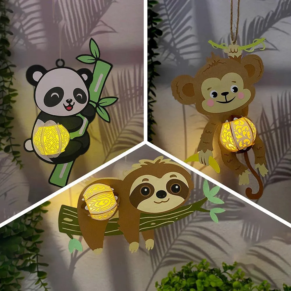 Pack 3 Different Cute Animals 2 - 3D Animal-shaped Lantern File - Cricut File - LightBoxGoodMan
