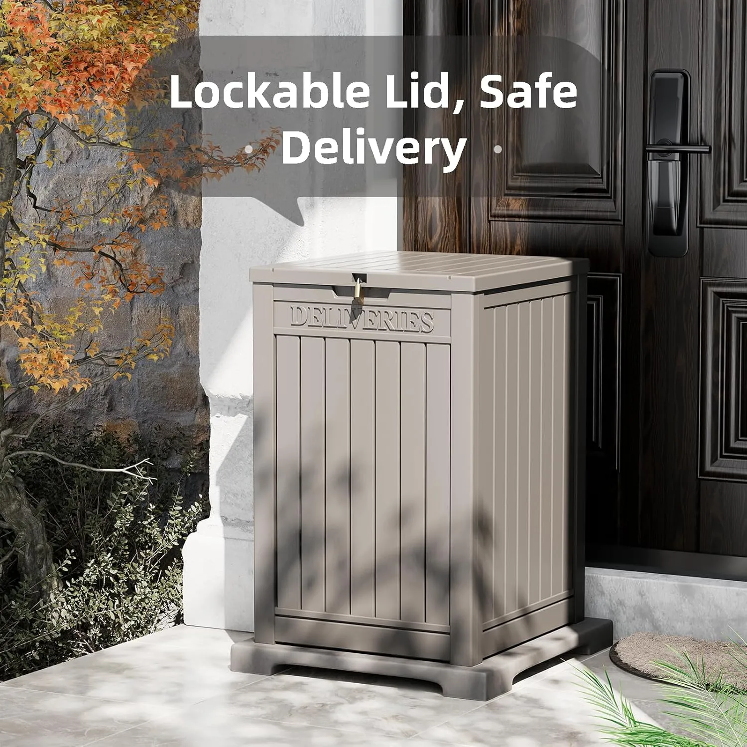 Package Delivery Box for Outside, 48 Gallon Storage with Lockable Secure, Large Double Wall Resin Outdoor Package Delivery Waterproof Deck