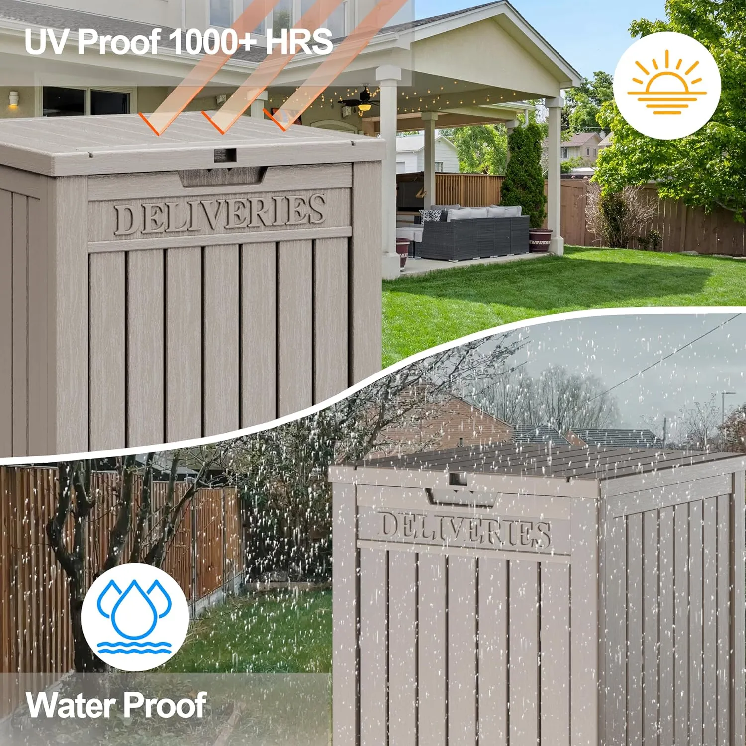 Package Delivery Box for Outside, 48 Gallon Storage with Lockable Secure, Large Double Wall Resin Outdoor Package Delivery Waterproof Deck
