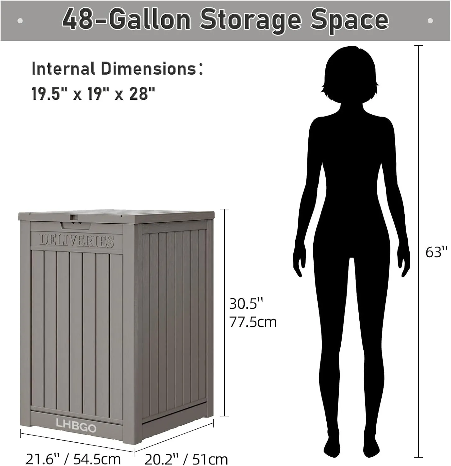 Package Delivery Box for Outside, 48 Gallon Storage with Lockable Secure, Large Double Wall Resin Outdoor Package Delivery Waterproof Deck