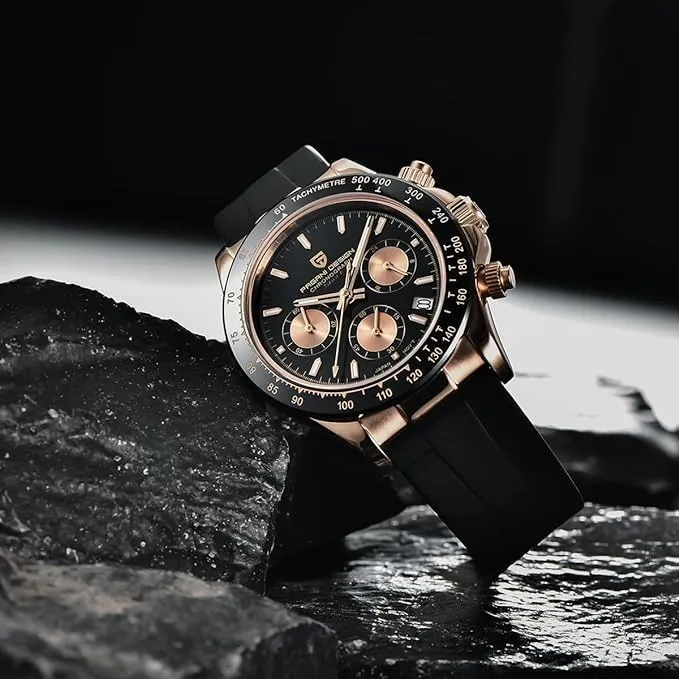 Pagani Design Men's Quartz Multifunction Chronograph Watches - Japan VK63 Quartz Movement, Stainless Steel Case, Ceramic Bezel, 100 Metres Water Resistant - Business & Sports Watches