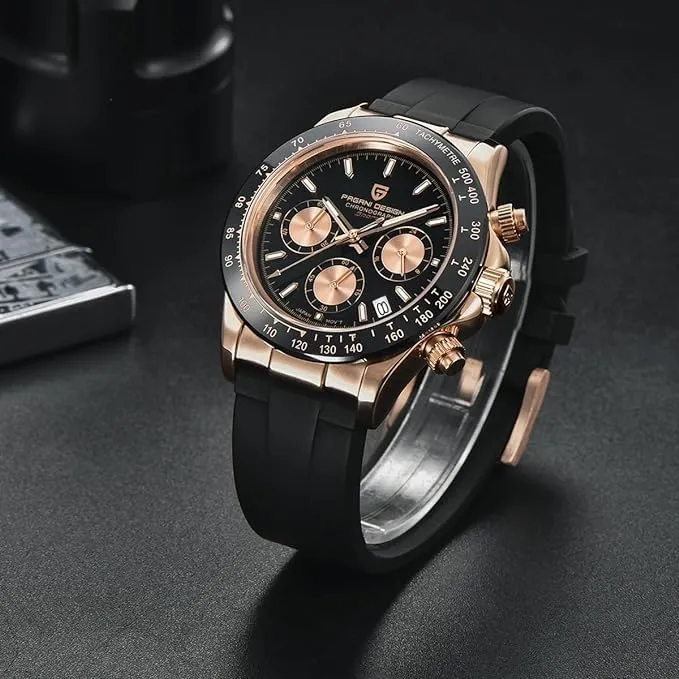 Pagani Design Men's Quartz Multifunction Chronograph Watches - Japan VK63 Quartz Movement, Stainless Steel Case, Ceramic Bezel, 100 Metres Water Resistant - Business & Sports Watches