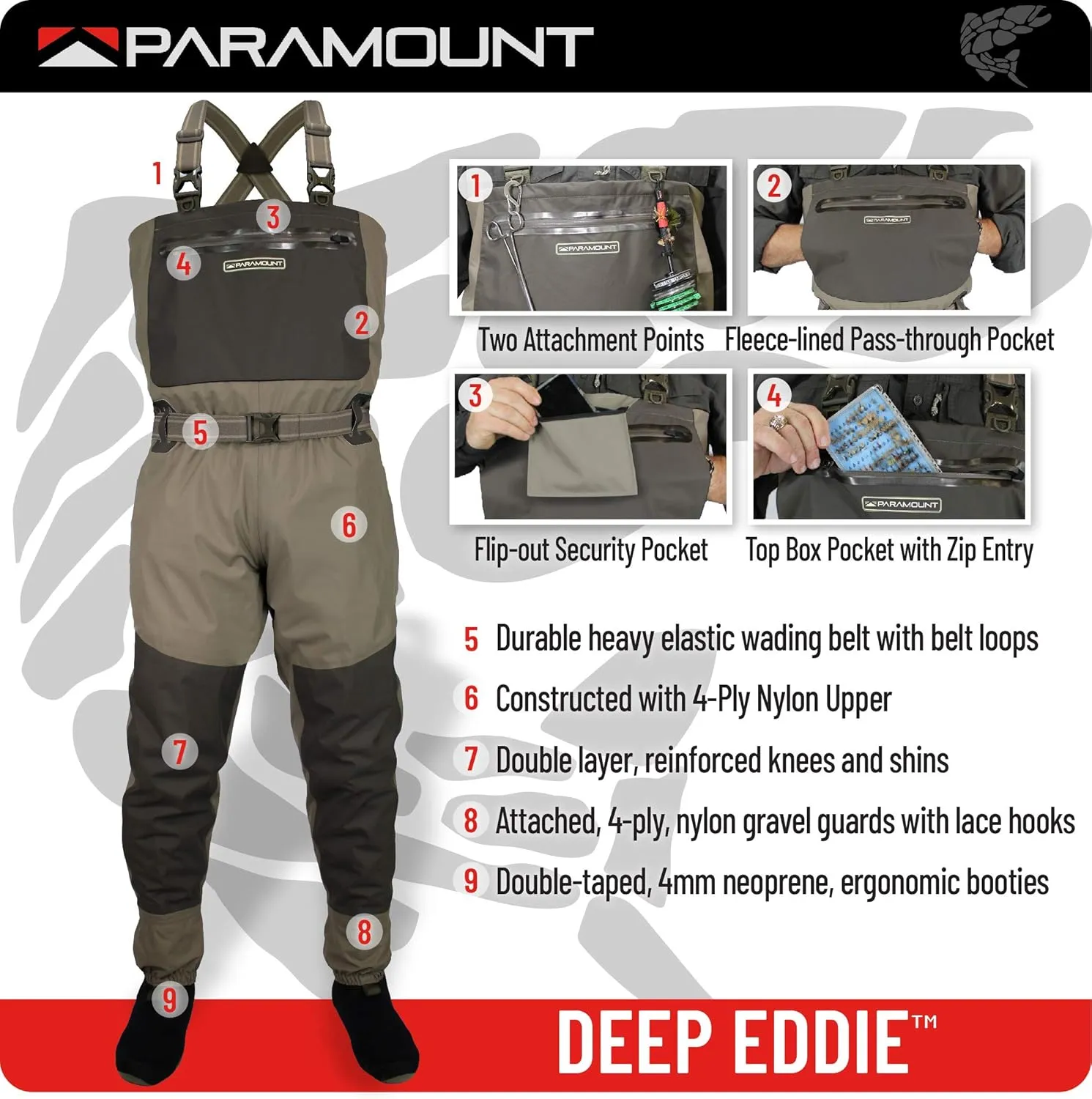 Paramount Outdoors Deep Eddy Breathable Stockingfoot Fishing Wader Regular and Stout Sizes