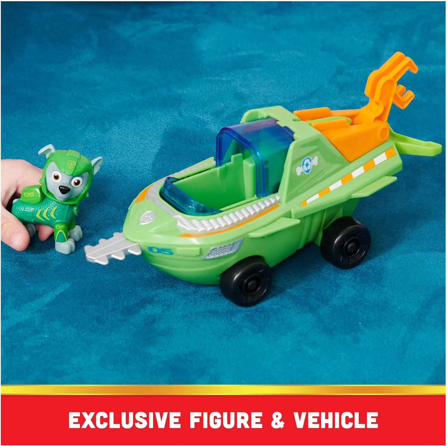 Paw Patrol Aqua Pups Rocky Transforming Sawfish Vehicle with Collectible Action Figure, Kids’ Toys for Ages 3 and up