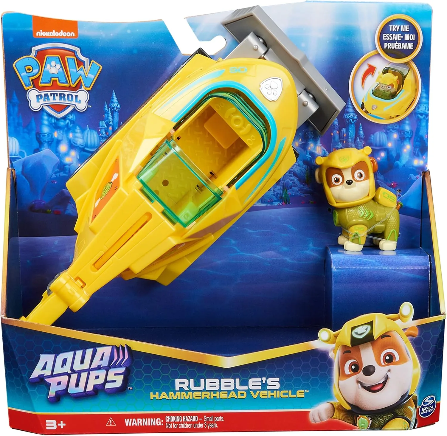 Paw Patrol Aqua Pups Rubble Transforming Hammerhead Shark Vehicle with Collectible Action Figure, Kids Toys for Ages 3 and up