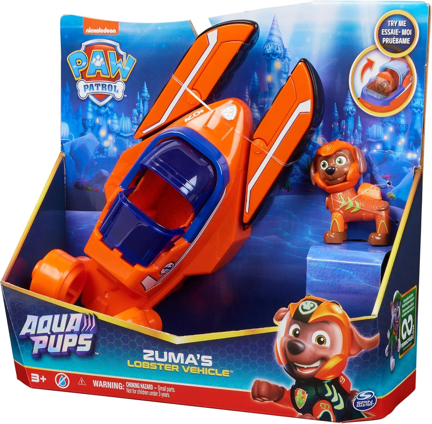 Paw Patrol Aqua Pups Zuma Transforming Lobster Vehicle with Collectible Action Figure, Kids’ Toys for Ages 3 and up
