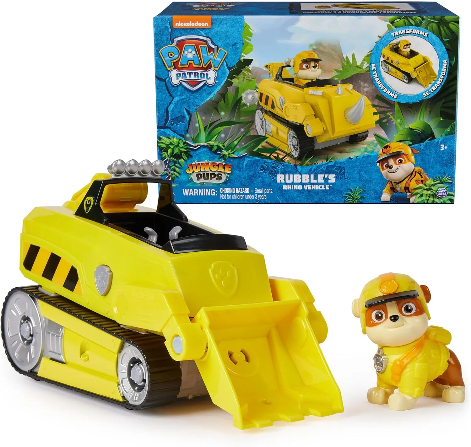 Paw Patrol Jungle Pups, Rubble Rhino Vehicle, Toy Truck with Collectible Action Figure, Kids Toys for Boys & Girls Ages 3 and Up