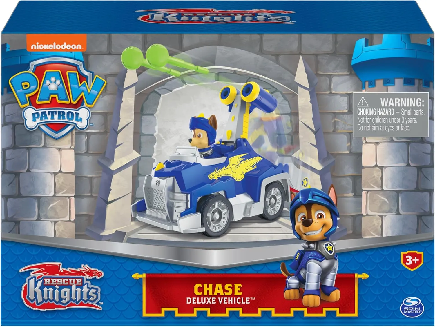 Paw Patrol, Rescue Knights Chase Transforming Toy Car with Collectible Action Figure, Kids Toys for Ages 3 and up