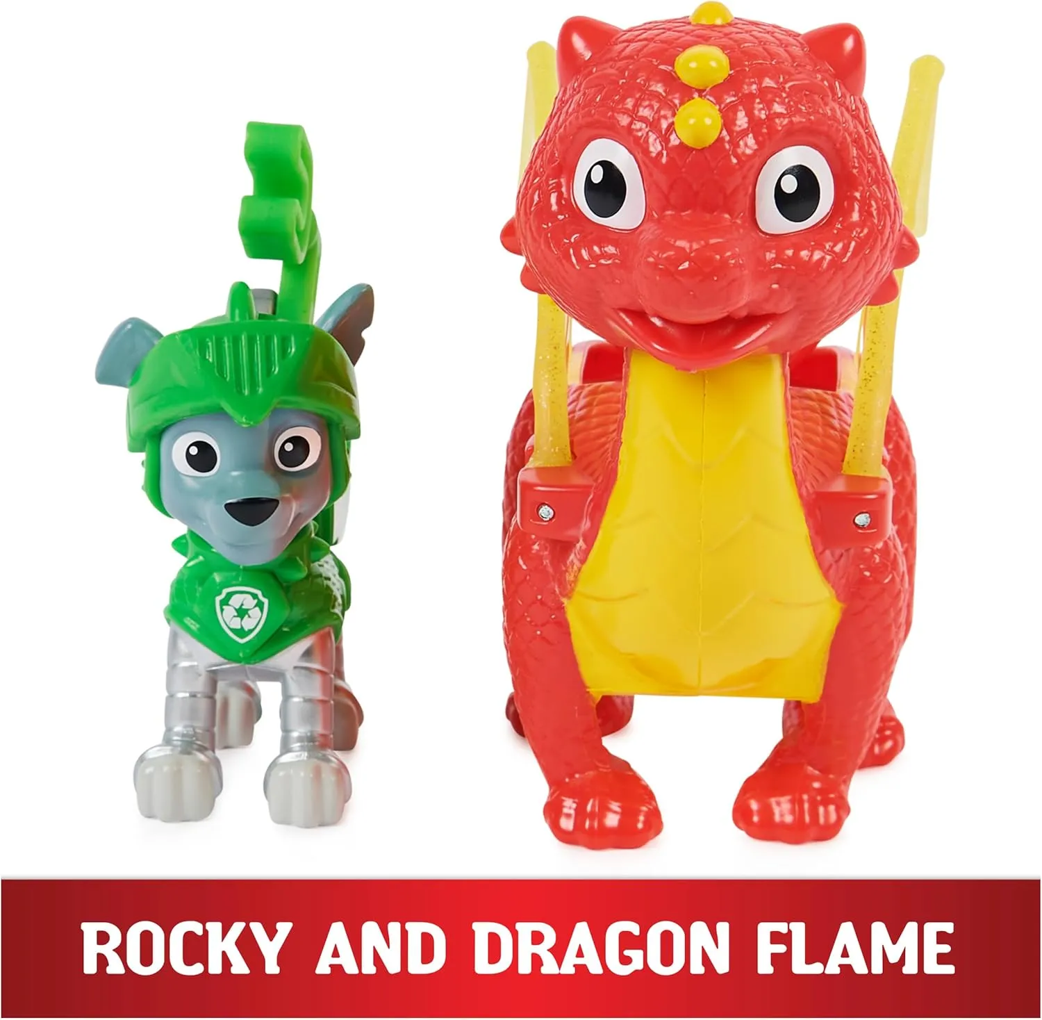 Paw Patrol, Rescue Knights Rocky and Dragon Flame Action Figures Set, Kids Toys for Ages 3 and up