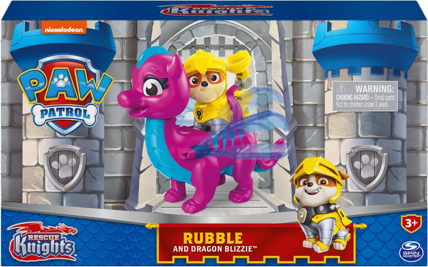 Paw Patrol, Rescue Knights Rubble and Dragon Blizzie Action Figures Set, Kids Toys for Ages 3 and up
