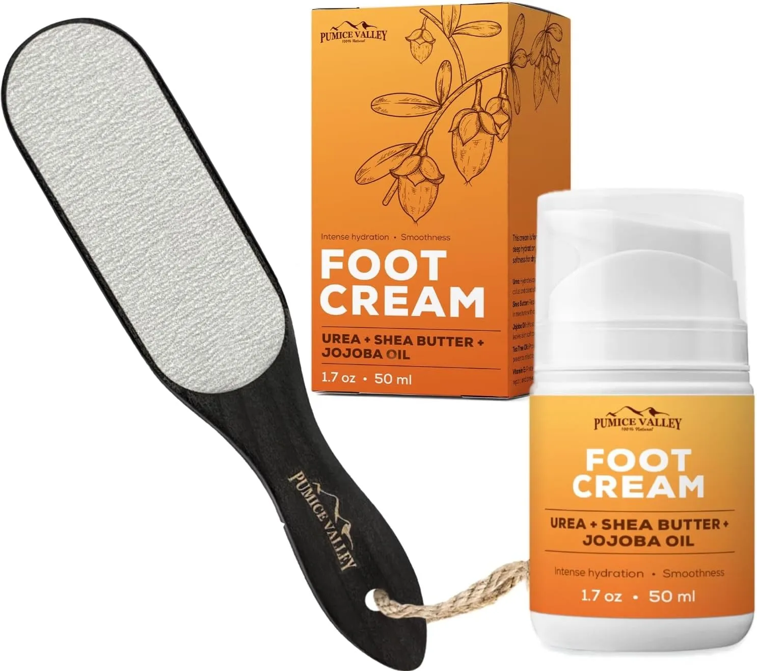 Pedicure Foot File with Handle for Dry Dead Skin -Foot Cream for Dry Cracked Feet and Heels Shea Butter, Jojoba Oil, Vitamin E