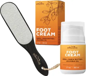 Pedicure Foot File with Handle for Dry Dead Skin -Foot Cream for Dry Cracked Feet and Heels Shea Butter, Jojoba Oil, Vitamin E
