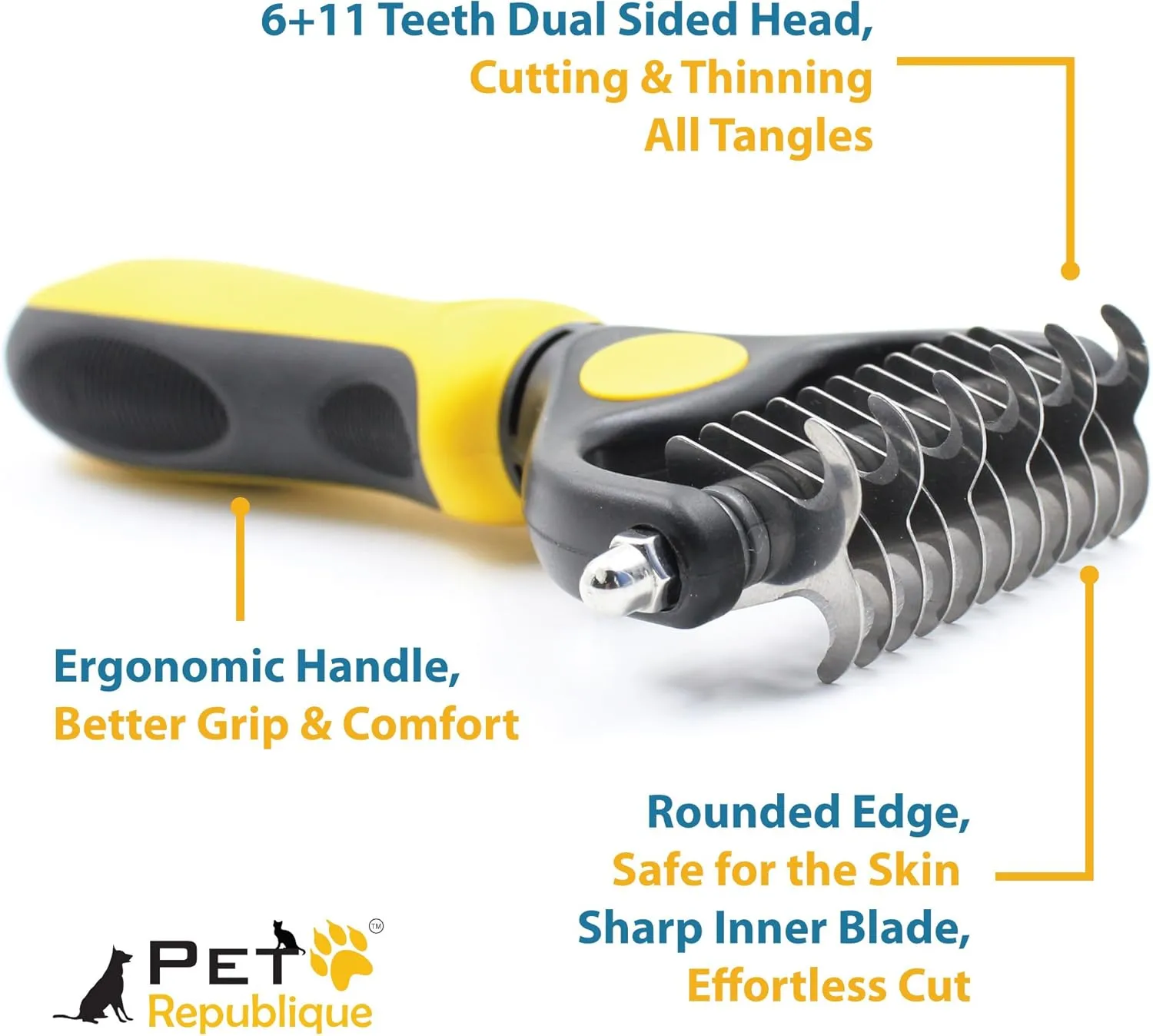 Pet Republique Dog Dematting Tool – Matt Splitters for Dogs, Cats, Rabbits, Long Haired Breed Pets – Effective Pet Dematting, Mat Remover, De-Matting Comb, or Dematter (6 11 Teeth)