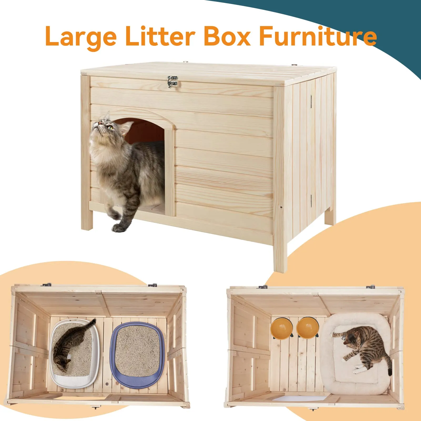 Petsfit Large Cat Litter Box Furniture Hidden,No Tools Required Assembly,Cat Washroom Furniture with Top Opening,Wooden Pet House End Table,Folding Litter Box Enclosure,35.5L x 23.5W x 27H inches