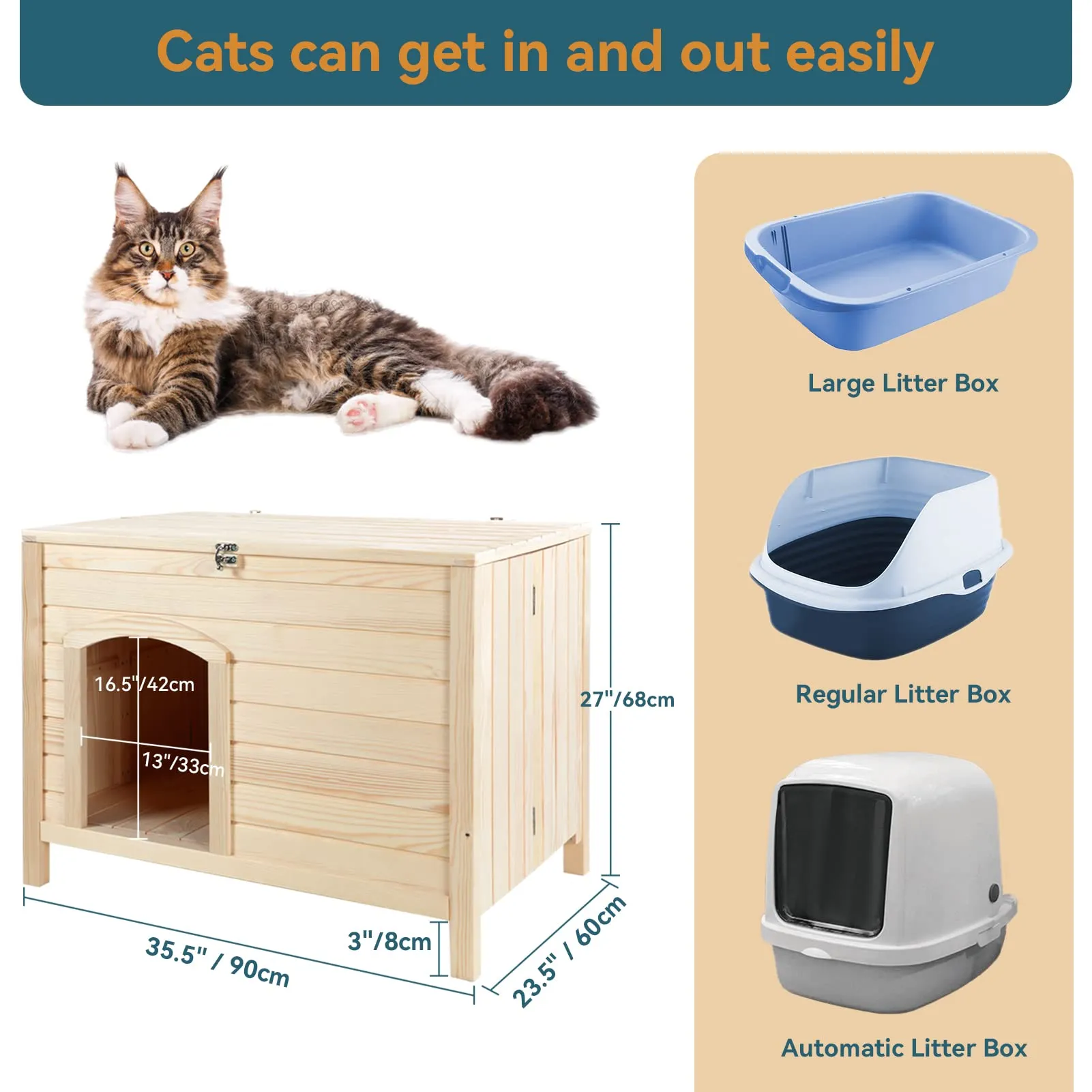 Petsfit Large Cat Litter Box Furniture Hidden,No Tools Required Assembly,Cat Washroom Furniture with Top Opening,Wooden Pet House End Table,Folding Litter Box Enclosure,35.5L x 23.5W x 27H inches