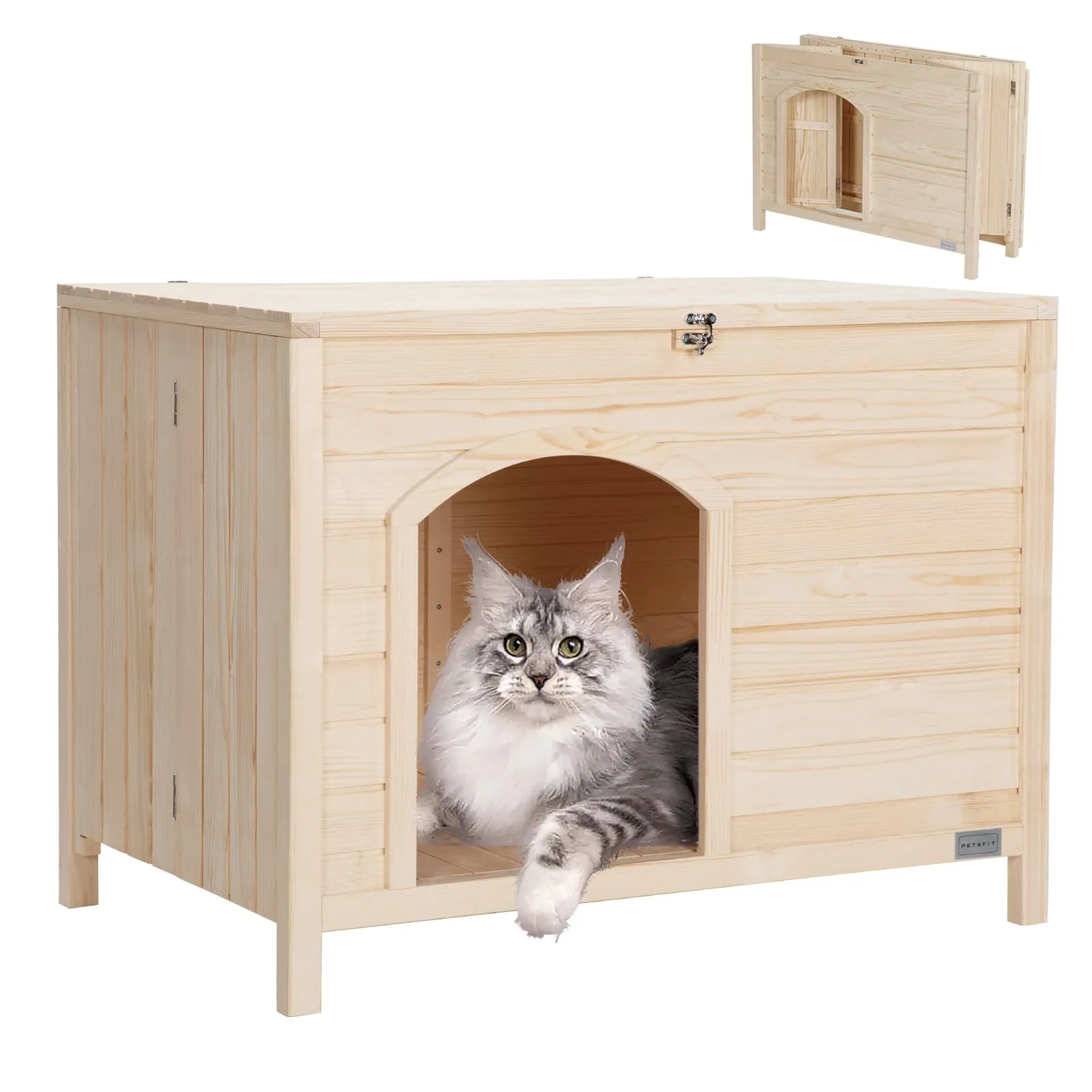 Petsfit Large Cat Litter Box Furniture Hidden,No Tools Required Assembly,Cat Washroom Furniture with Top Opening,Wooden Pet House End Table,Folding Litter Box Enclosure,35.5L x 23.5W x 27H inches