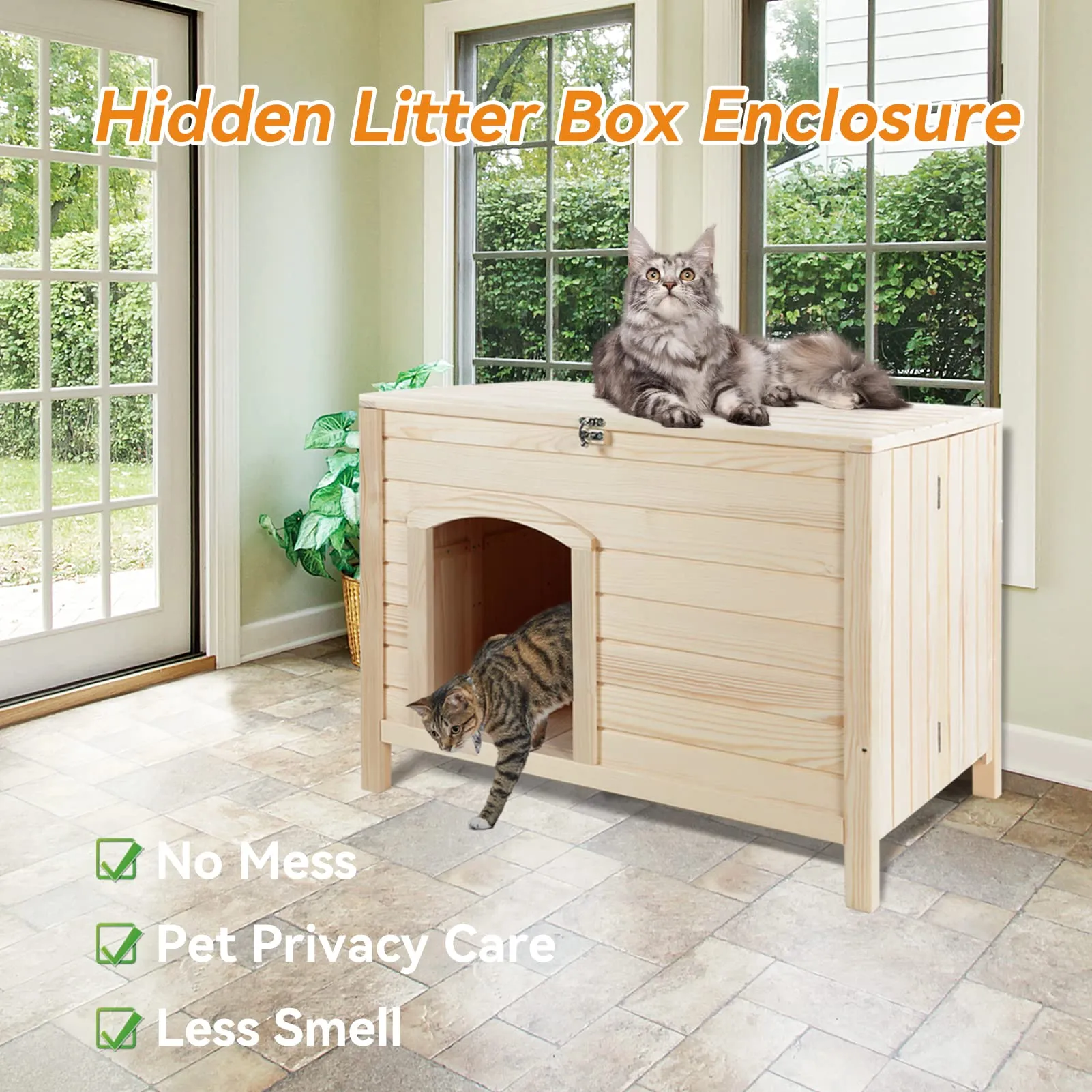Petsfit Large Cat Litter Box Furniture Hidden,No Tools Required Assembly,Cat Washroom Furniture with Top Opening,Wooden Pet House End Table,Folding Litter Box Enclosure,35.5L x 23.5W x 27H inches