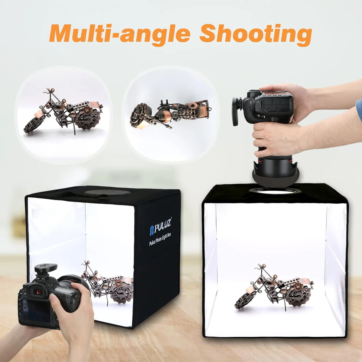 Photo Box, PULUZ Mini Folding Lightbox Portable Light Box Photography Shooting Tent Box Kit with 120pcs LED Lights 6 Colors Backdrops Photo Light Box for Phones DSLR Camera 12 x 12 inch