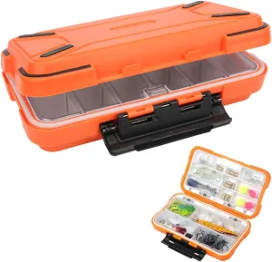 Pilipane Waterproof Fishing Tackle Box, 24 Compartments, Waterproof Clear Tackle Box Fishing Lure Organizer for Snacks Kayak Watertight Trout Jewelry Bait Lure Hooks 7.8×4.5×1.9 Inch Orange