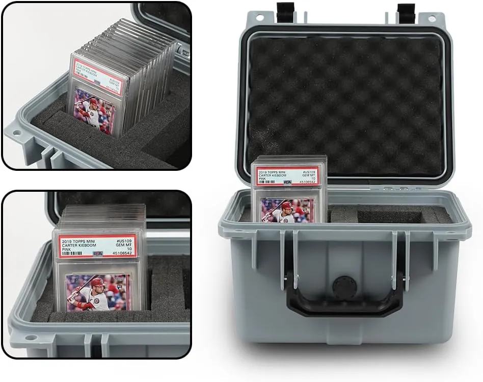 PIT66 Graded Card Storage Box, Compatible with BGS PSA SGC FGS Graded Sports Trading Cards, Deep Travel Size Waterproof Case Slab Holder & Protector, Grey