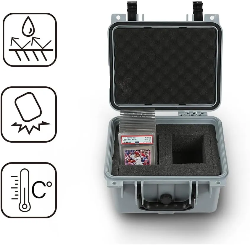 PIT66 Graded Card Storage Box, Compatible with BGS PSA SGC FGS Graded Sports Trading Cards, Deep Travel Size Waterproof Case Slab Holder & Protector, Grey