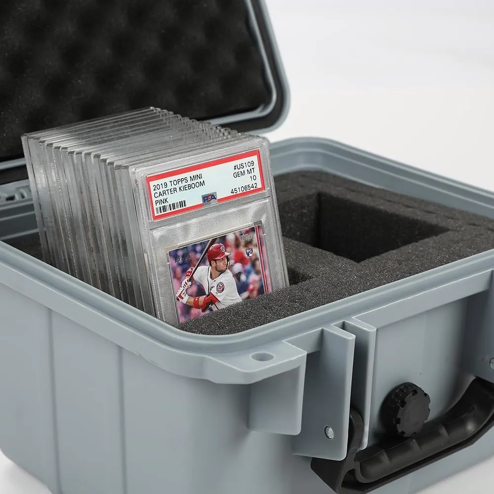 PIT66 Graded Card Storage Box, Compatible with BGS PSA SGC FGS Graded Sports Trading Cards, Deep Travel Size Waterproof Case Slab Holder & Protector, Grey