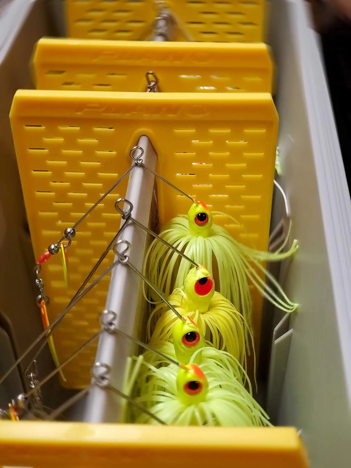 Plano EDGE Premium Spinnerbait Tackle Utility Box, Clear and Yellow, Rust-Resistant Storage, Waterproof Tackle Tray Organizer for Buzz Baits, Swimbaits, and Crankbaits