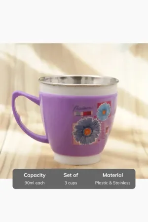 Plastic & Stainless Steel Cup, Set of 3 - 90ml (each)