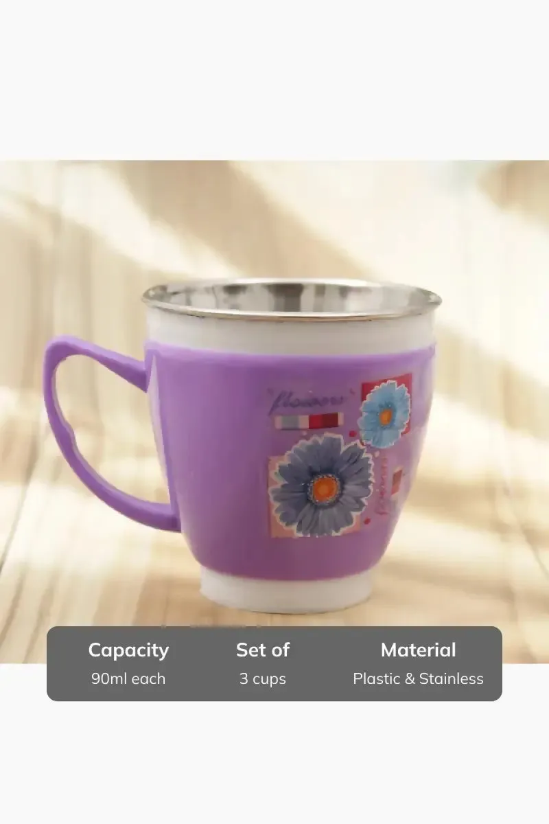 Plastic & Stainless Steel Cup, Set of 3 - 90ml (each)
