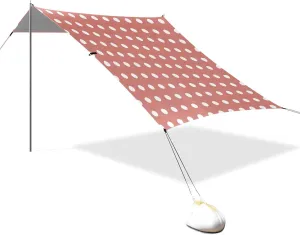 Polka Dots Brick Red White Beach Tent Sun Shelter Set, UPF50  UV Protection 10.5 x 9.19 FT Camping Shade Canopy with Sandbags, Sand Anchors, Carrying Bag, and Others