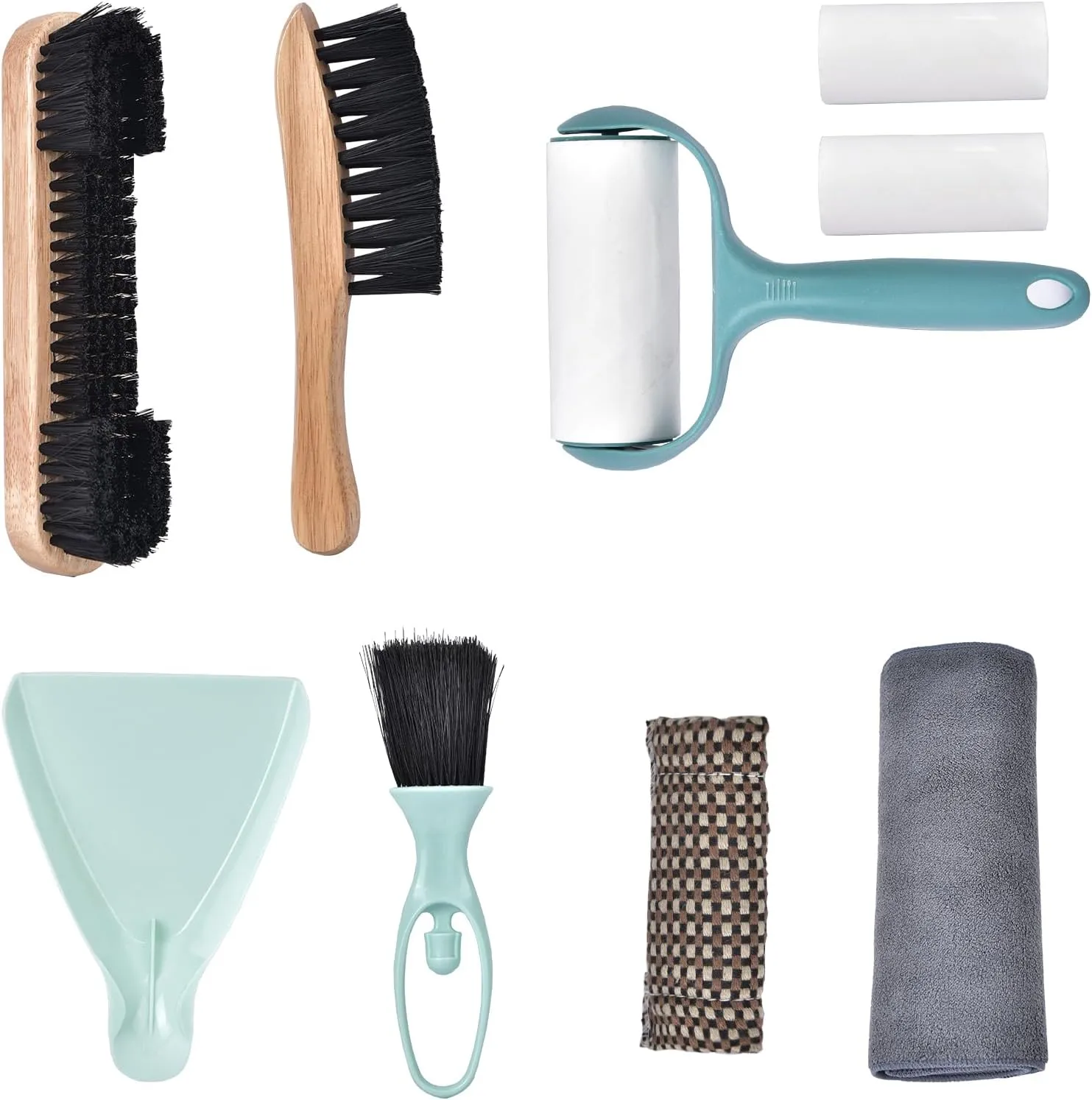 Pool Table & Rail Brush, Billiard Table Felt Cleaner Accessories with Wooden Pool Table Brush, Cue Cleaning Cloth, Sticky Lint Roller, Clean Dustpan for Cleaning