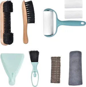 Pool Table & Rail Brush, Billiard Table Felt Cleaner Accessories with Wooden Pool Table Brush, Cue Cleaning Cloth, Sticky Lint Roller, Clean Dustpan for Cleaning