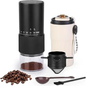 Portable Coffee Maker with Coffe Cup Combo,Fresh Grind Electric Coffee Grinder for Beans,Travel Coffee Maker for Camping,Hiking,Office,Father's day gifts
