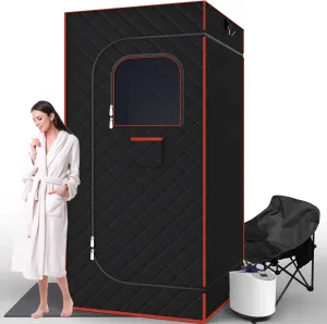Portable Sauna for Home, Sauna Box Sauna Tent with 3L Steamer, Remote Control, Folding Chair and Foot Pad, Full Size Personal Steam Saunas for Home Spa, 15 Levels, Orange