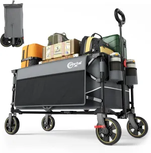 POTAL Foldable Wagons Carts with Wheels, 5 ft³ Collapsible Grocery Cart on Weels with Brakes, Folding Utility Pull Wagon Cart Heavy Duty for Camping Outdoor, Gardening, Sports