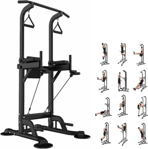 Power Tower Pull Up Bar Stand for Home Adjustable Height Dip Station Workout Equipment Multi-Function Strength Training Exercise Equipment 330LBS for Men Women Dip Bar Easy to Install Pull Up Tower Gym
