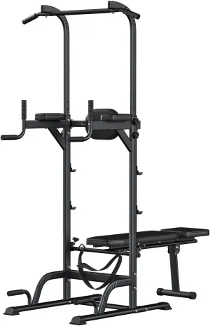 Power Tower Pull Up Dip Station Assistive Trainer Multi-Function Strength Training Fitness Equipment 500LBS,Pull-up Rack with Dumbbell Bench Adjustable Pull Up for Home Gym Black