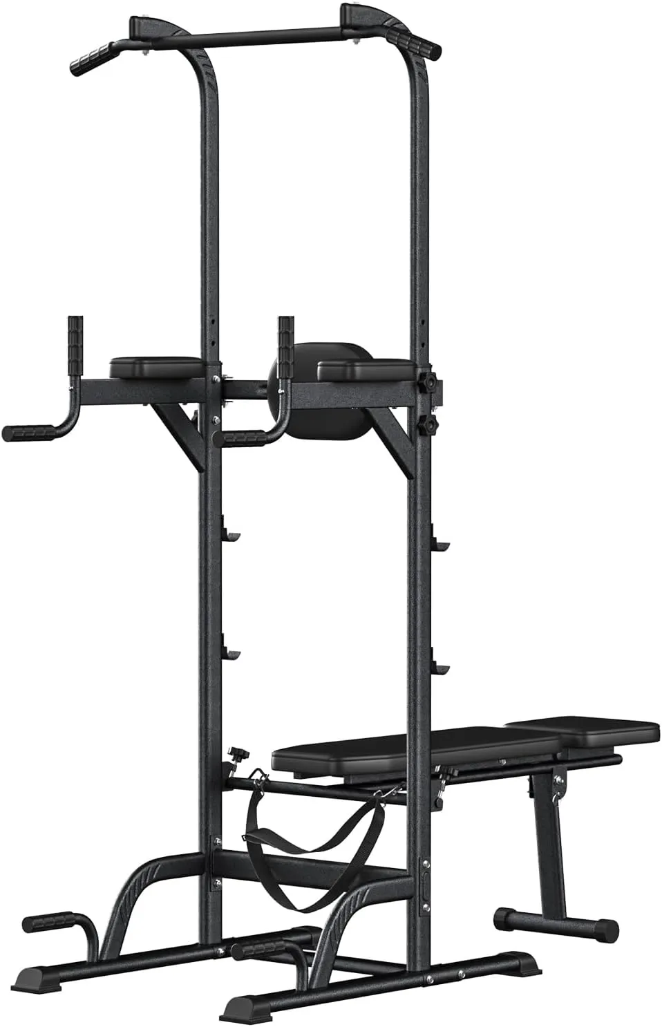 Power Tower Pull Up Dip Station Assistive Trainer Multi-Function Strength Training Fitness Equipment 500LBS,Pull-up Rack with Dumbbell Bench Adjustable Pull Up for Home Gym Black